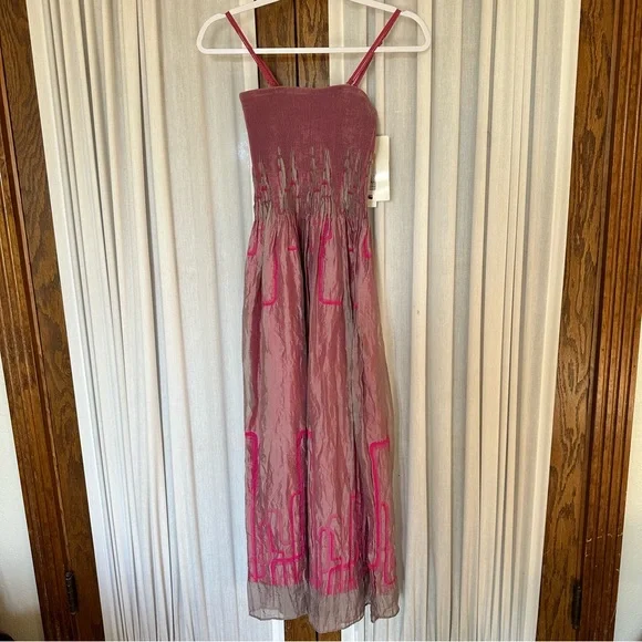 chinese dress ladies Anthropologie Dot Floral Embroidered Midi Dress  White Chocolate Couture